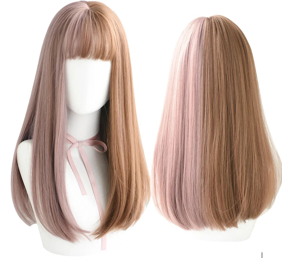 7JHHWIGS Long Straight Light Brown Synthetic Wig with Bangs – Heat-Resistant Daily Wear Wig for Women