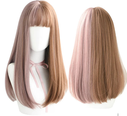 7JHHWIGS Long Straight Light Brown Synthetic Wig with Bangs – Heat-Resistant Daily Wear Wig for Women