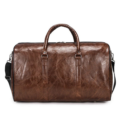Leather Travel Duffle Bag – Large Fitness & Luggage Shoulder Bag for Men, Black PU Fashion Zipper Handbag