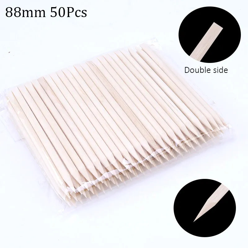 100/50PCS Orange Wood Nail Art Sticks - Cuticle Pusher, Rhinestone Remover & Manicure Pedicure Care Tools