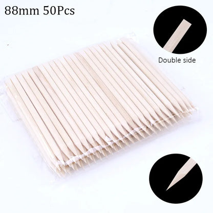 100/50PCS Orange Wood Nail Art Sticks - Cuticle Pusher, Rhinestone Remover & Manicure Pedicure Care Tools