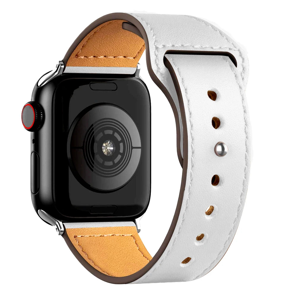 Leather Band for Apple Watch Ultra 2 – Compatible 49mm/45mm/44mm/41mm/40mm/38mm, Wrist Bracelet Strap for iWatch Series 3–9, SE, 4, 5, 6, 7, 8 & 9