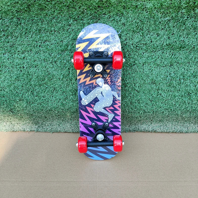 43cm Kids' Maple Skateboard – Double Rocker Deck with Cartoon Stickers for Beginners & Young Riders
