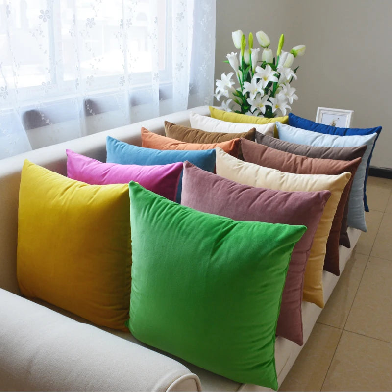 Solid Velvet Pillowcase – Red, Yellow, Blue, & Green Cushion for Sofa, Car, Living Room Home Decor, 45x45cm