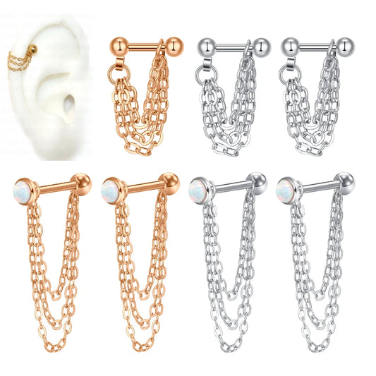 16G Stainless Steel Helix Cartilage Tragus Barbell Earrings – Chain Tassel Ball Stud Piercing Jewelry for Men & Women