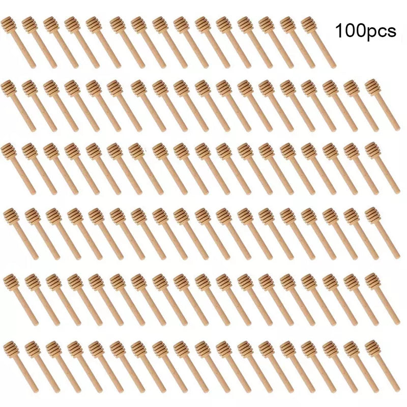 100-Pack High-Quality Wooden Honey Dipper Sticks - Long Handle Jar Spoons for Efficient Honey Stirring, Practical Kitchen Tools