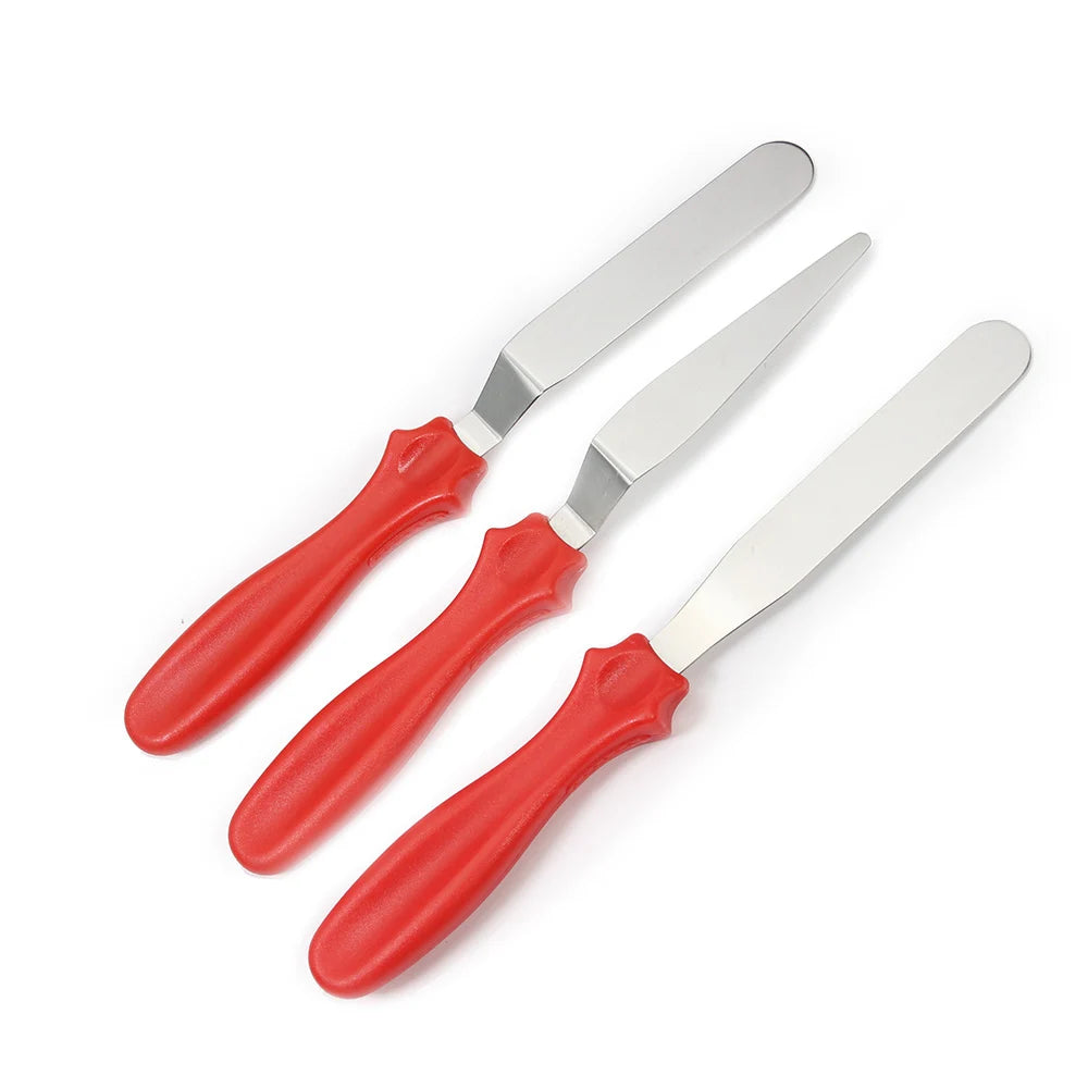 Small 3-Piece Cranked (Angled) Spatula Palette Knife Set — Icing, Fondant & Cake Decorating Tools