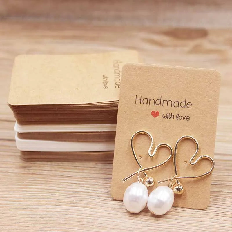 50PC Handmade Style Paper Earring Cards – DIY Jewelry Packaging in Brown & White, Multiple Sizes (5x5cm, 3x3cm, 5x9cm, 5x6.5cm, 5x7cm)