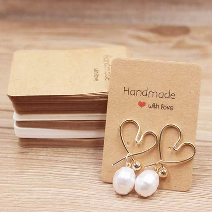50PC Handmade Style Paper Earring Cards – DIY Jewelry Packaging in Brown & White, Multiple Sizes (5x5cm, 3x3cm, 5x9cm, 5x6.5cm, 5x7cm)