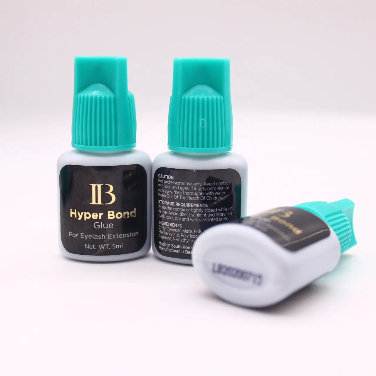 IB Hyper Bond Eyelash Extension Glue — 5/10 Bottles Korea 0.5s Fast-Drying Cyan Cap Adhesive for False Lashes and Makeup Tools