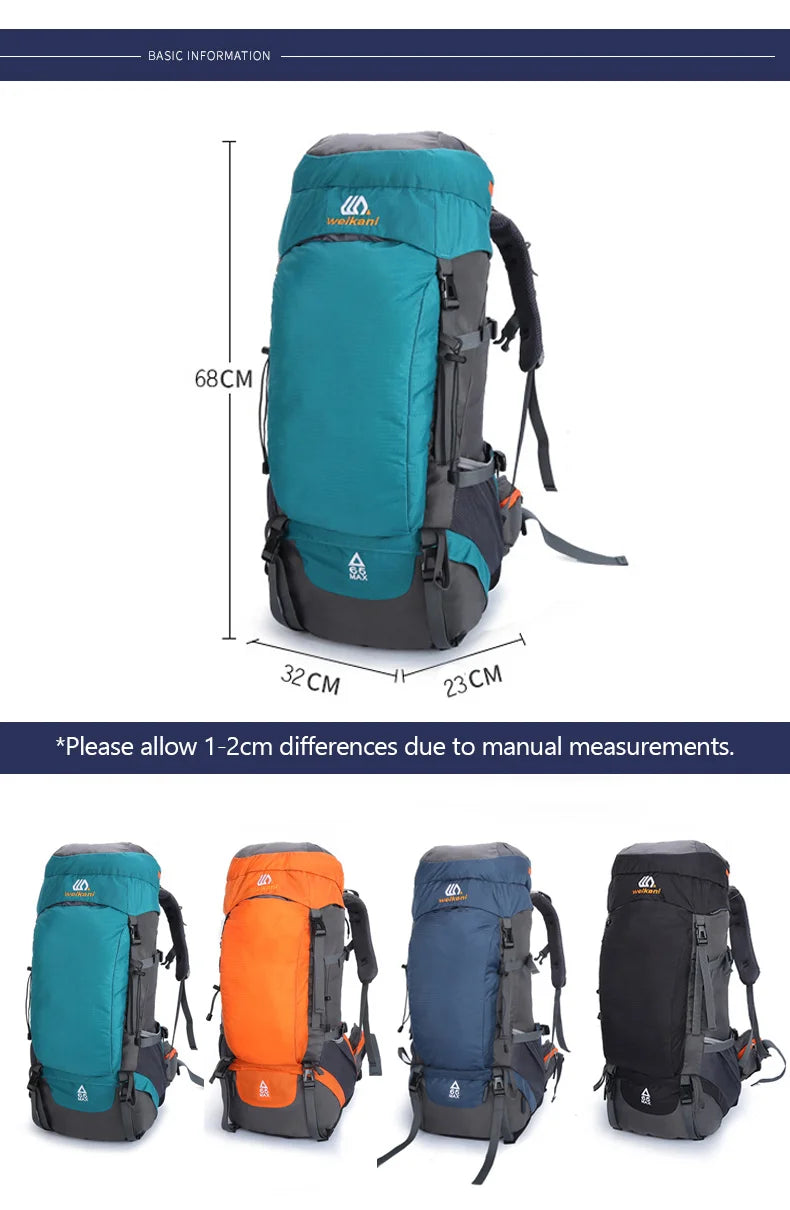65L Large Camping Backpack — Waterproof Outdoor Hiking, Climbing & Trekking Mountaineering Sport Bag