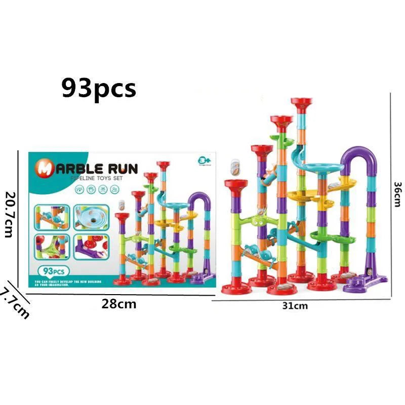 DIY Marble Run Race Track Set - 3D Maze Ball Roller Building Blocks Toy for Kids Creative STEM Play