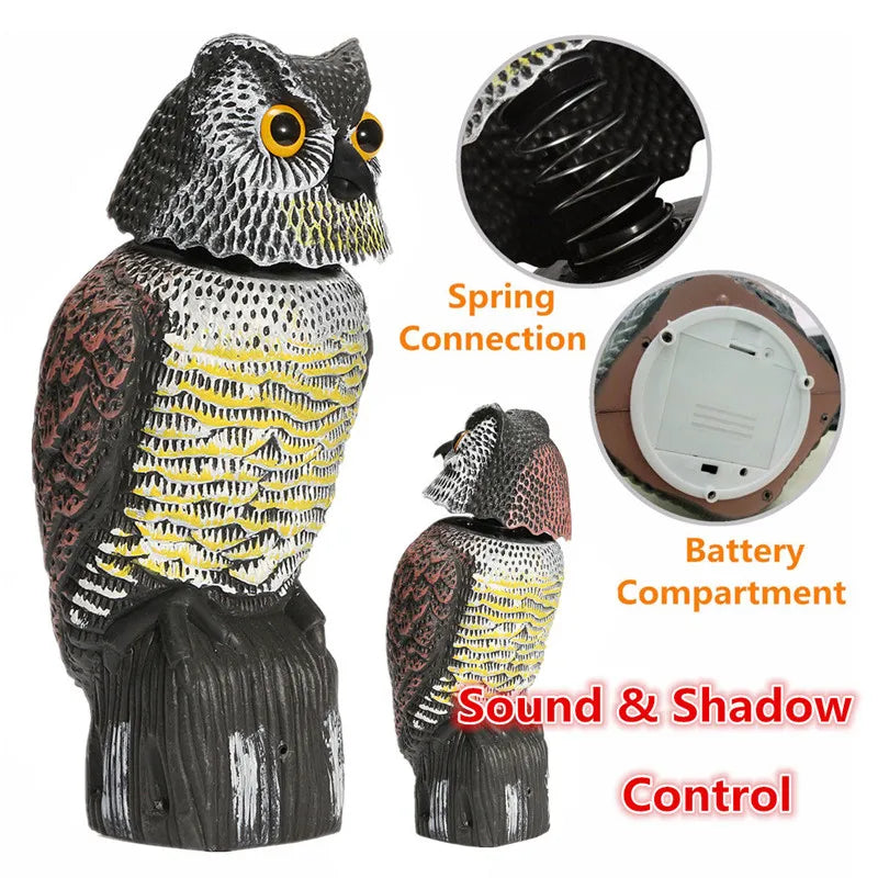Effective Bird Scarer with Rotating Head - Realistic Owl Prowler Decoy for Pest Control and Garden Protection