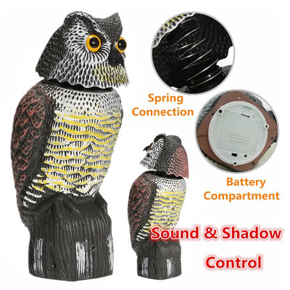 Effective Bird Scarer with Rotating Head - Realistic Owl Prowler Decoy for Pest Control and Garden Protection