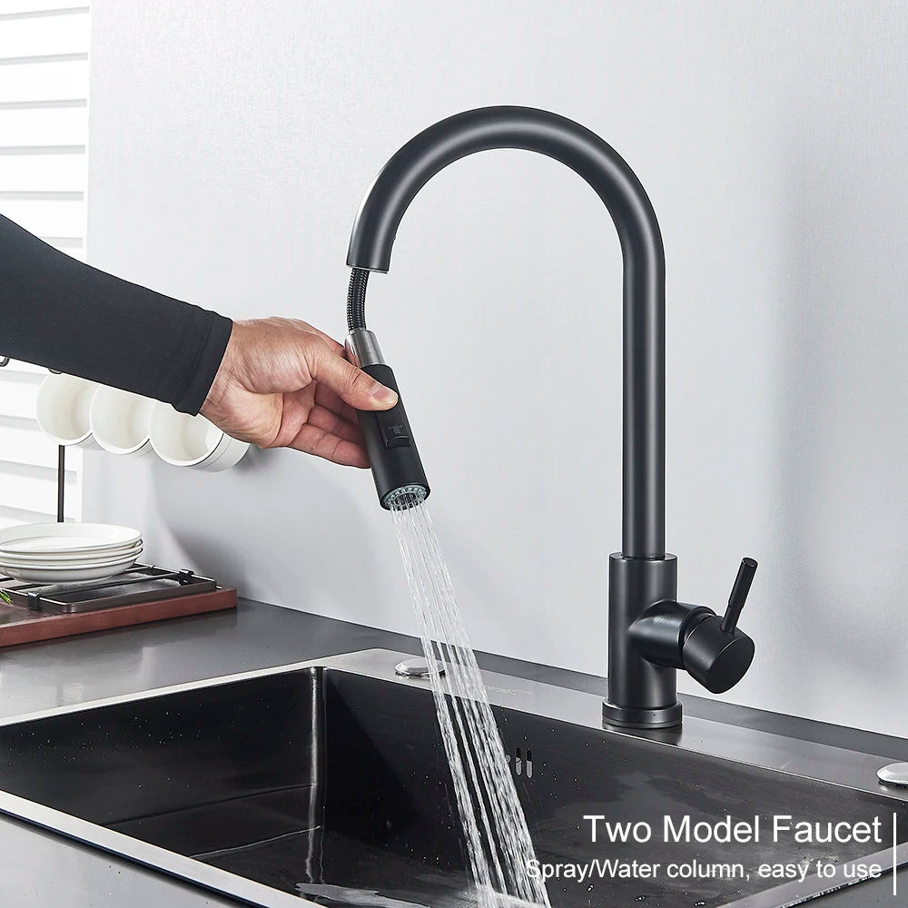 Pull-Out Sensor Black Kitchen Faucet - Sensitive Touch Control Mixer Tap for Kitchen Sink