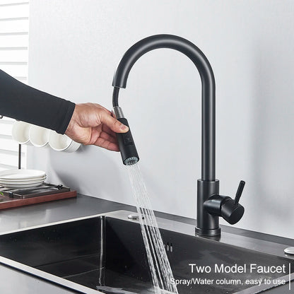 Pull-Out Sensor Black Kitchen Faucet - Sensitive Touch Control Mixer Tap for Kitchen Sink