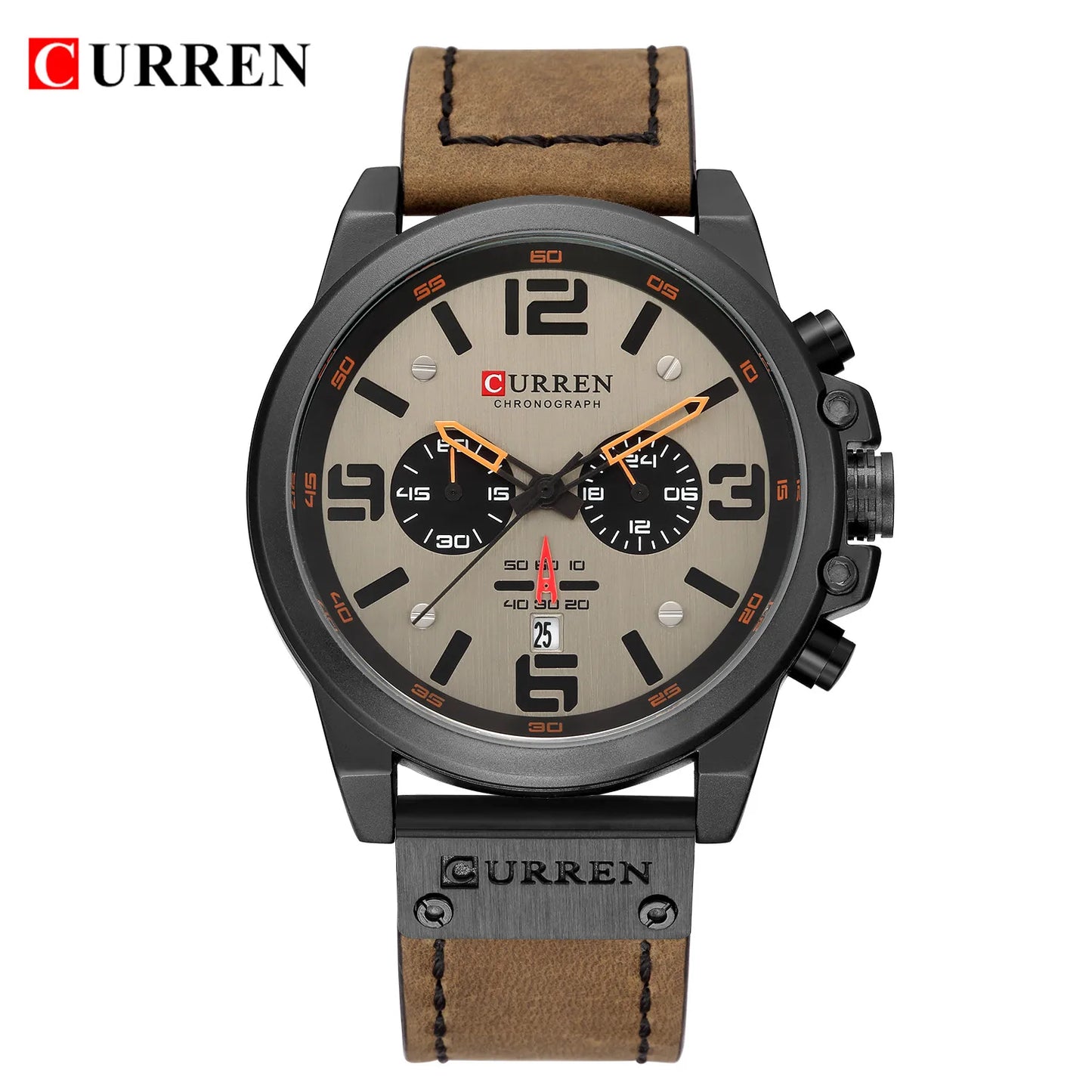 CURREN Men's Luxury Waterproof Sport Watch – Chronograph Quartz Military Wristwatch with Genuine Leather Strap