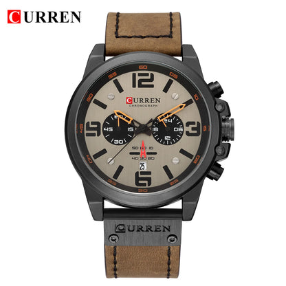 CURREN Men's Luxury Waterproof Sport Watch – Chronograph Quartz Military Wristwatch with Genuine Leather Strap