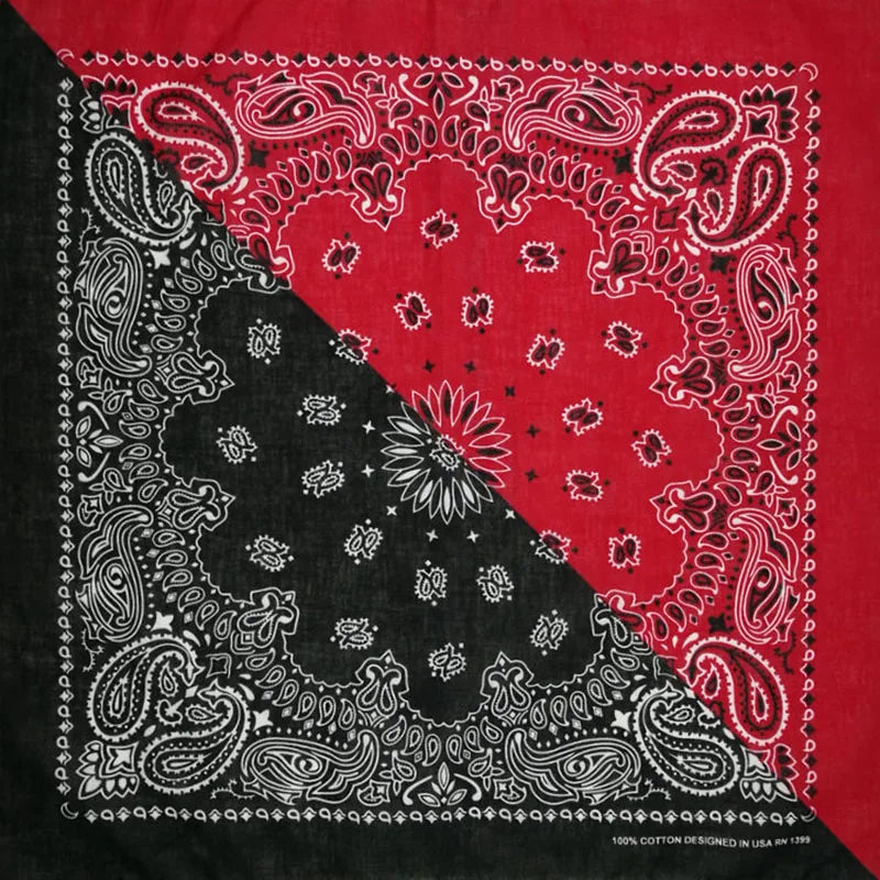 New Fashion Hip Hop 100% Cotton Bandana Square Scarf: 55cm*55cm Black Red Paisley Headband Printed for Women/Men/Boys/Girls