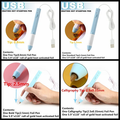 All-in-One USB Heat Foil Pen Kit – Calligraphy & DIY Lettering with 3 Nibs for Custom Foiling