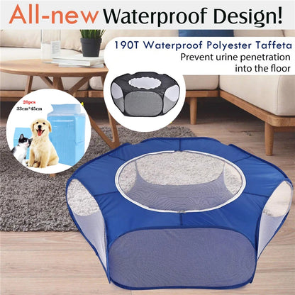 Portable Transparent Small Pet Cage – Foldable Playpen Tent for Hedgehogs, Dogs, Hamsters, Rabbits & Guinea Pigs
