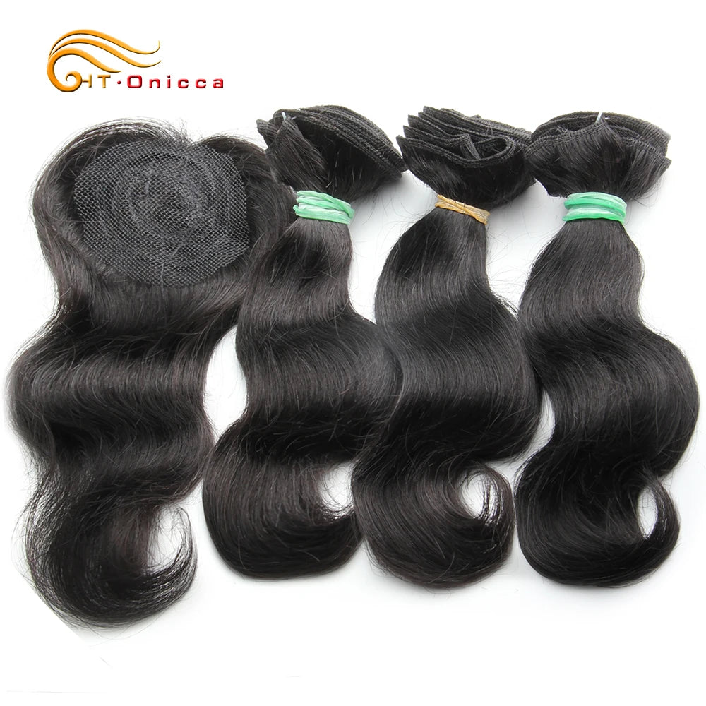 Kinky Curly Human Hair Bundles with Closure – Short Indian Hair Bundles with Circular Closure