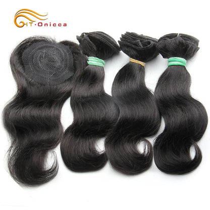 Kinky Curly Human Hair Bundles with Closure – Short Indian Hair Bundles with Circular Closure