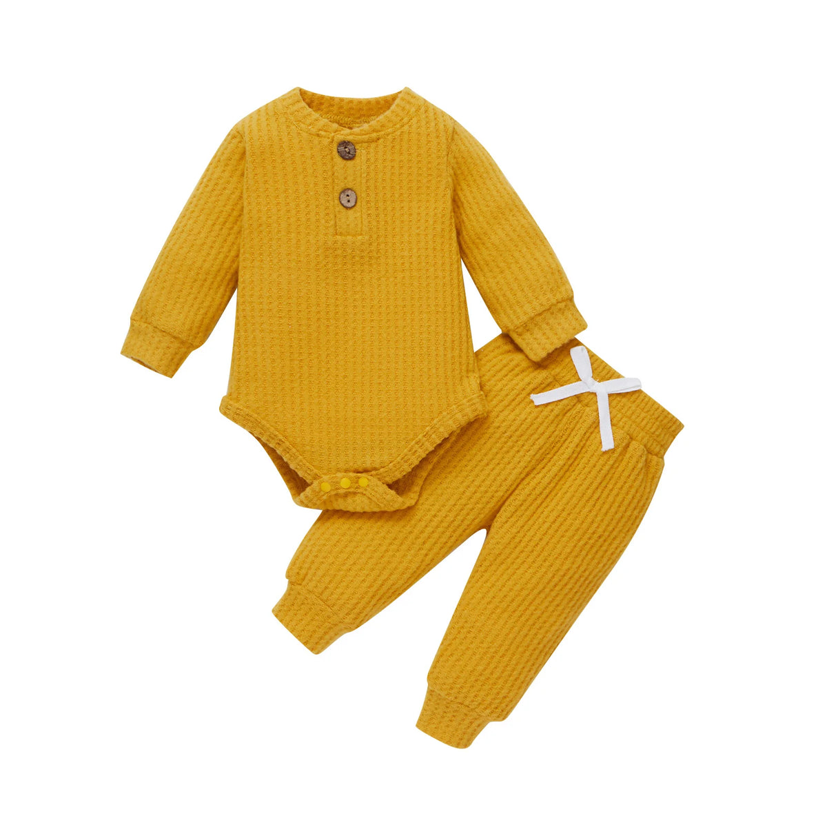 Unisex Baby 2-Piece Outfit Set - Long-Sleeve Ribbed or Plaid Bodysuit with Elastic Pants for Spring & Autumn