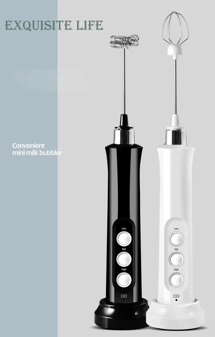 3-in-1 Rechargeable Electric Milk Frother | High-Speed Handheld Foam Maker & Coffee Frothing Wand | Portable Drink Mixer