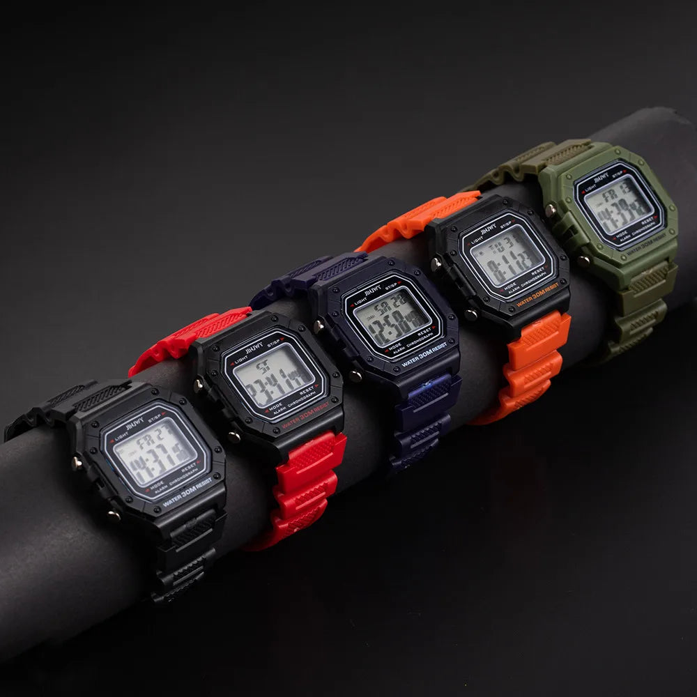 Men’s Army Green Digital Sports Watch - Waterproof LED Electronic Wristwatch with Square Dial and Modern Military Style