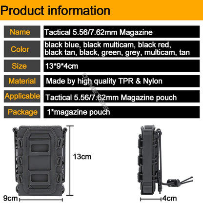 5.56mm & 7.62mm Tactical Fast Mag Pouch - MOLLE Belt Clip Soft Shell Rifle & 9mm Magazine Carrier
