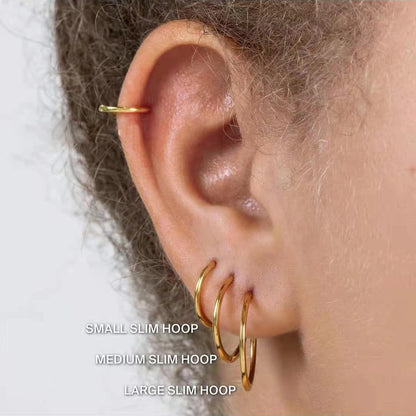 E.B.belle Minimalist Stainless Steel Hoop Earrings — 14K Gold-Plated Small, Medium & Large Loops for Women