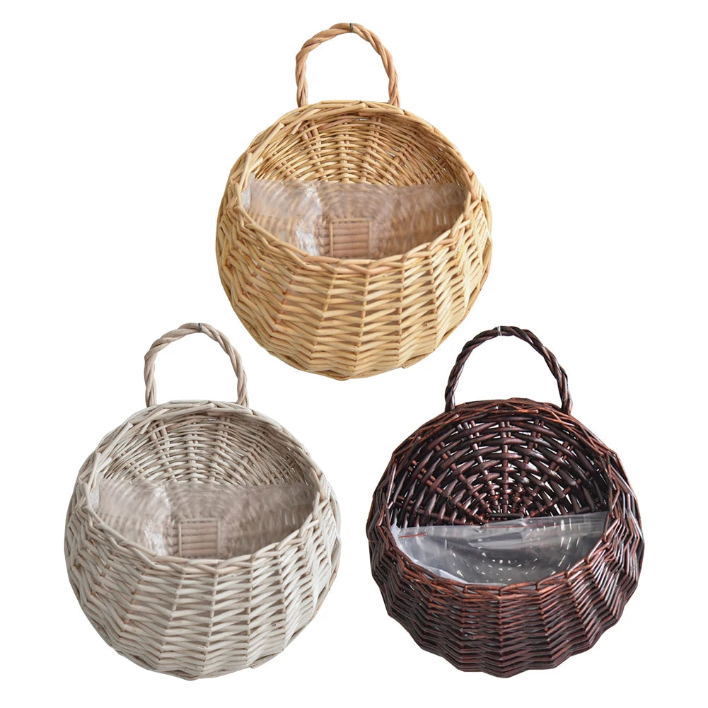 Wall Mount Rattan Flower Basket - Woven Hanging Planter Vase for Garden, Balcony & Home Decor