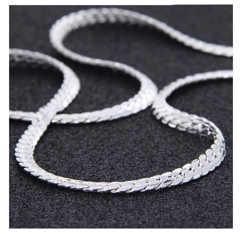 DOTEFFIL 925 Sterling Silver Side Chain Necklace & Bracelet – 6mm, 8-24 Inch, Fashion Charm Wedding Jewelry for Women & Men