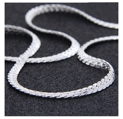 DOTEFFIL 925 Sterling Silver Side Chain Necklace & Bracelet – 6mm, 8-24 Inch, Fashion Charm Wedding Jewelry for Women & Men