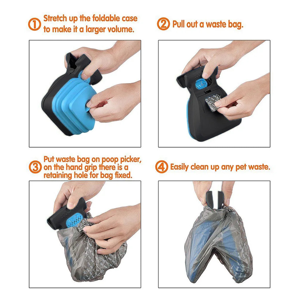 Foldable Dog Pet Travel Pooper Scooper with Decomposable Bags - Clean Pick-Up Excreta Cleaner for On-the-Go Use