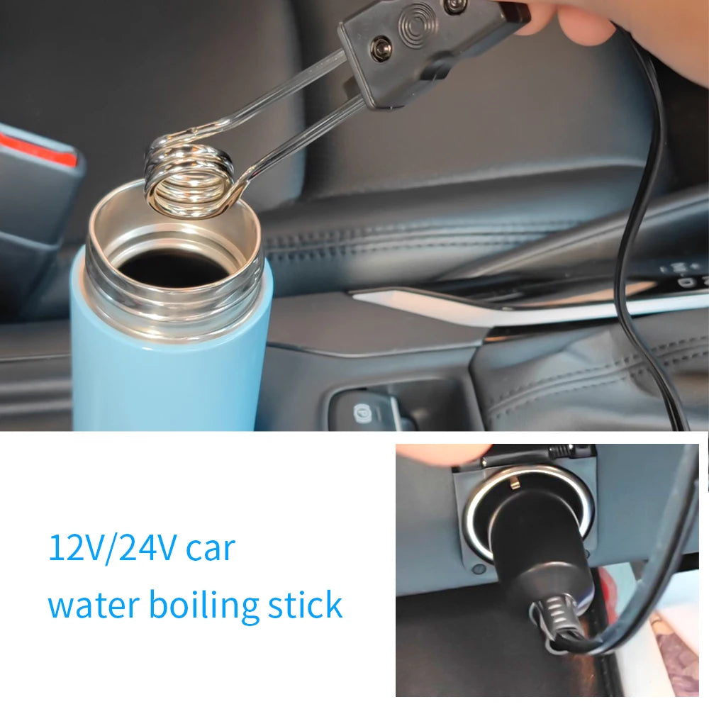 12V 24V Car Immersion Heater - Portable Auto Water Warmer for Coffee, Tea & Travel Use with Durable Safe Heating Design