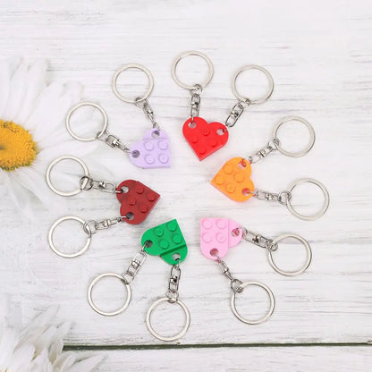 Love Heart Building Block Keychains - Matching Couple and Friendship Key Rings, Separable Brick Heart Gift