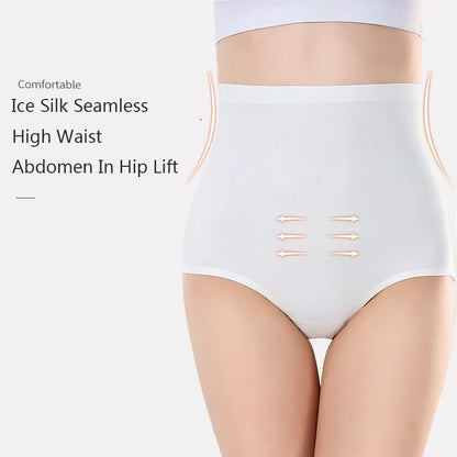 Women's Ice Silk Seamless Panties - High-Waist, Soft Lingerie with Slimming and Hip Lift Features, Breathable Plus Size Briefs