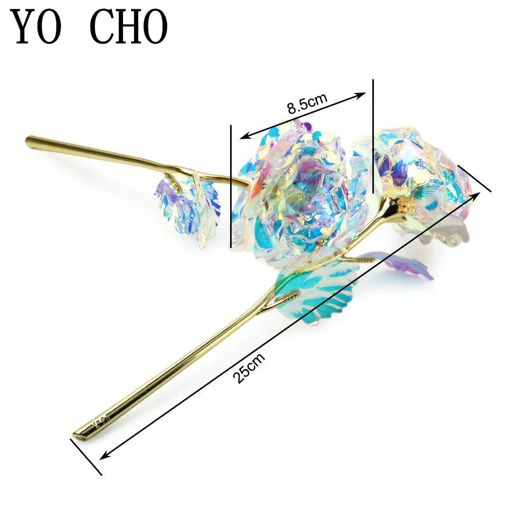 Colorful Galaxy Eternal Rose in 24K Gold Foil Love Base - Perfect Valentine's Day Gift for Girlfriend