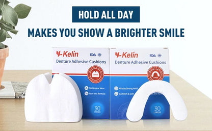 Y-Kelin Upper Denture Adhesive Cushions — 120 Pads (4 Pack) for Secure, Comfortable Hold