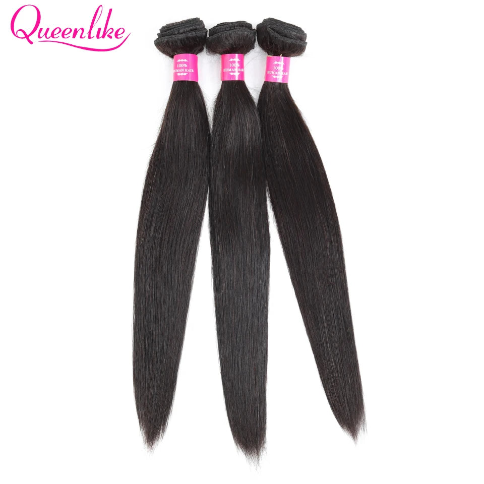 Queenlike Straight Human Hair Bundles – Brazilian Raw Hair Weave with 2x6 Deep Kim Closure