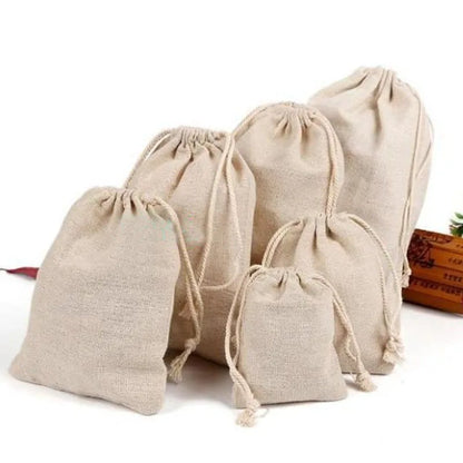 50PCS Natural Linen Gift Bags — 5×7, 7×9, 9×12cm Jute Candy & Jewelry Pouches