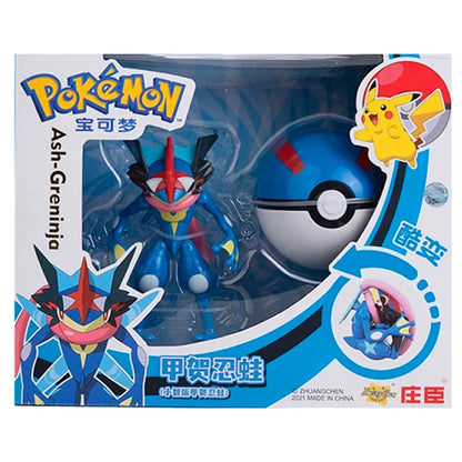 Genuine Pokémon Action Figures Set with Original Box – Pikachu, Charizard, Greninja, Pokéball Deformation Model Toys Gift