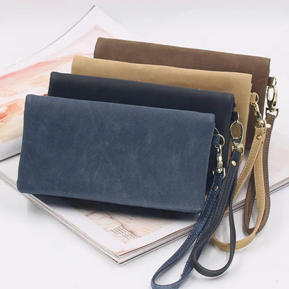 Large Capacity Women's Wallet – Dull Polish Leather, Double Zipper Clutch Wristlet with Phone, Coin & Card Holder Pockets