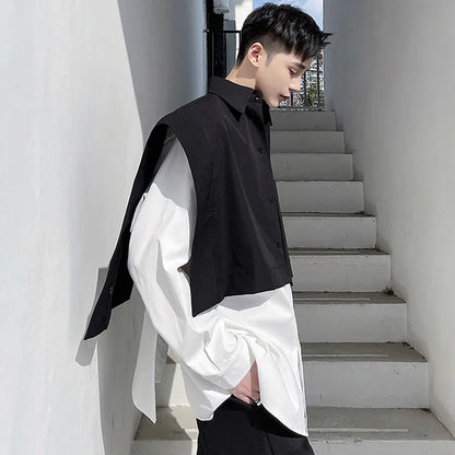 Men’s Wide Shoulder Sleeveless Shirt – Loose Casual Short Style Streetwear, Japan & Korea Fashion