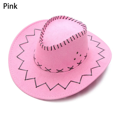 Western Cowboy Hat – Faux Leather Fedora for Men, Women & Kids, Wide Brim Beach & Travel Cap in Black, White & Pink