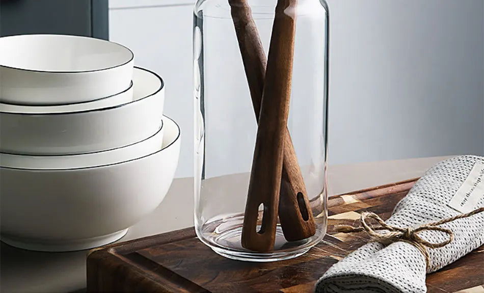 1-7pcs Teak Wood Tableware Set – Natural Wooden Spoons, Colander Spoon & Soup Skimmer Cooking Tool Kit