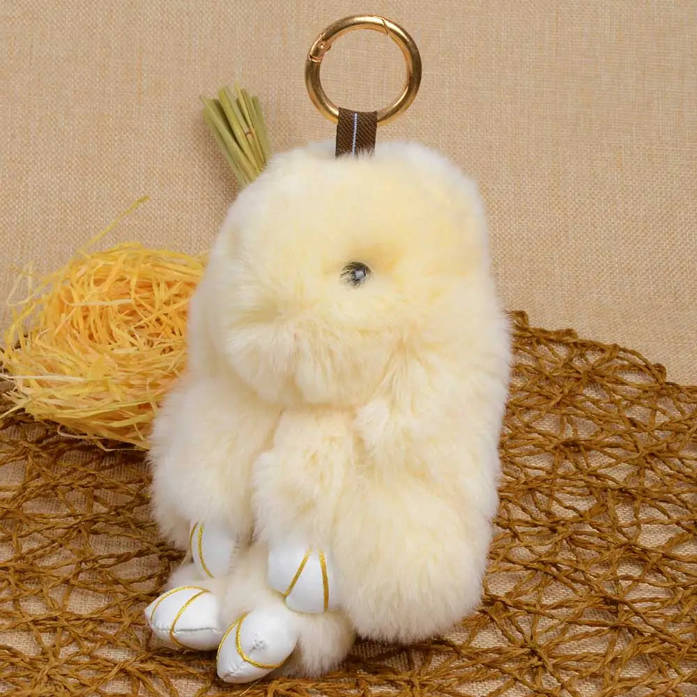 LFPU Genuine Rex Rabbit Fur Bunny Pendant Keychain – Fluffy Bag & Car Charm Jewelry for Women