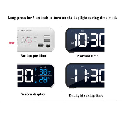 Music Alarm Clock with Temperature Humidity Display: Voice Control/Always On Table & Wall Clock - Dual Alarm, Rechargeable Digital LED Clocks